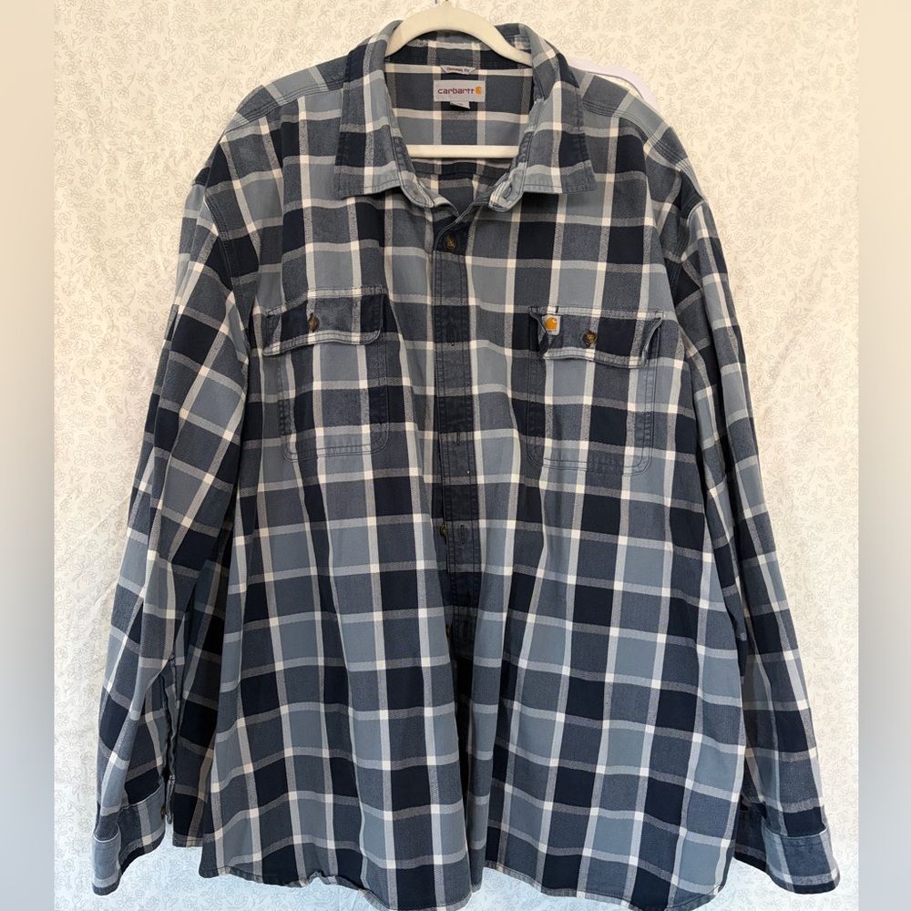 Carhartt Original Fit Plaid Button-Up Shirt | Navy White | 4XL